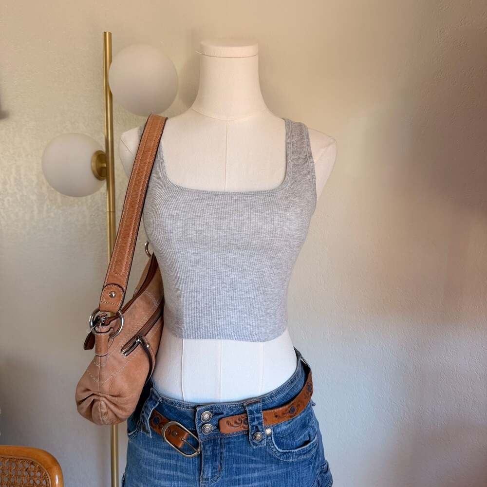 SKIMS Cotton Rib Square Neck Tank Top in Heather Grey